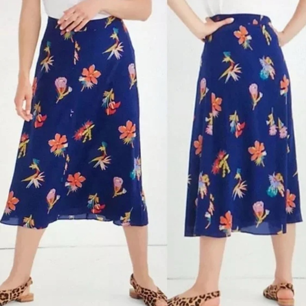 MADEWELL ATRIUM MIDI SKIRT BIRD OF PARADISE TROPICAL FLORAL NIGHTFALL BLUE 10